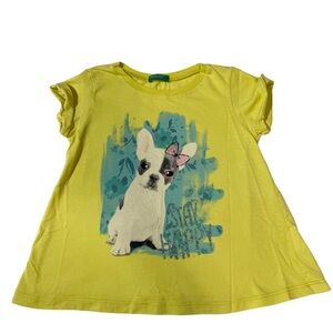 United Colors Of Benetton |Kids Yellow Short Sleeve Tee French Bulldog- Size XXS